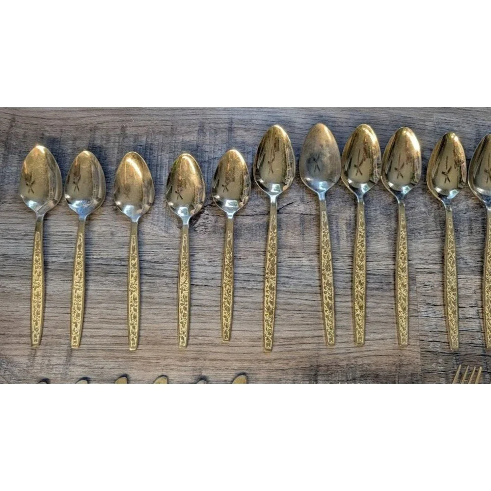 Rogers Korea Gold Plated Stainless Flatware 27 Pieces Forks Spoons Knives -AS-IS